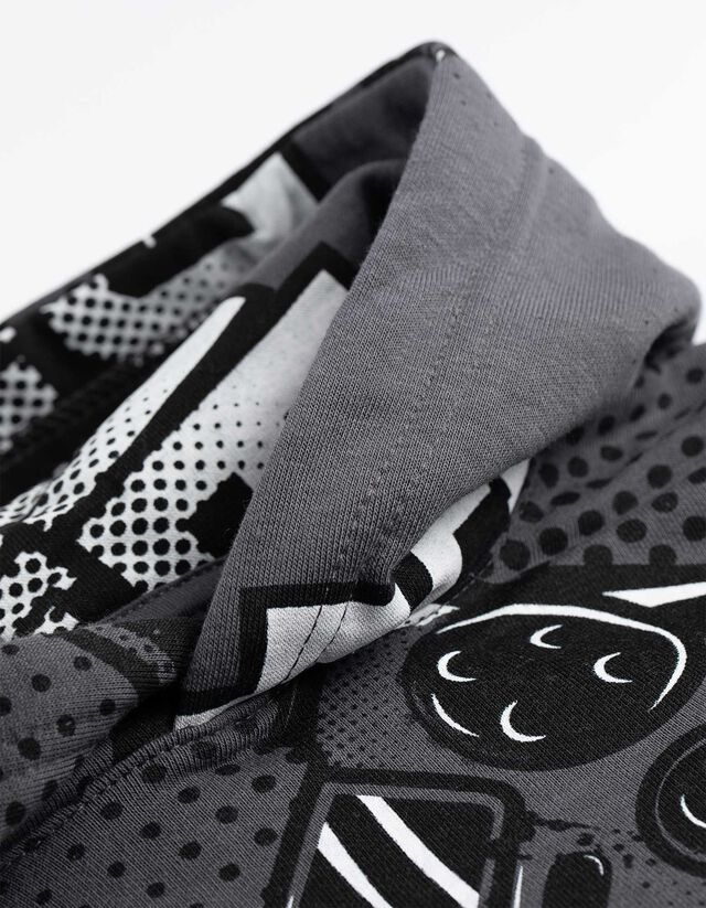 Kapucnis felső - Elszórt nyomott minta - sötétszürke