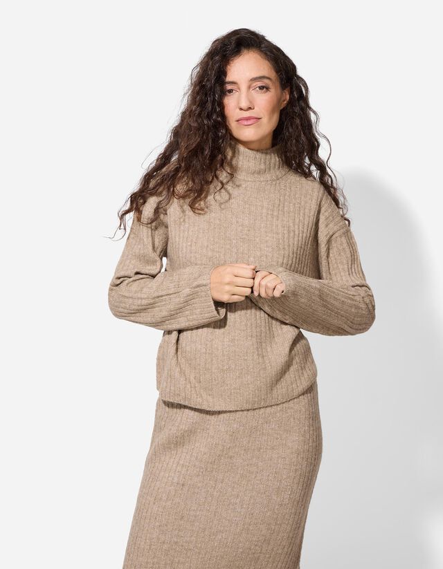 Pulóver - Állógallér - világos barna