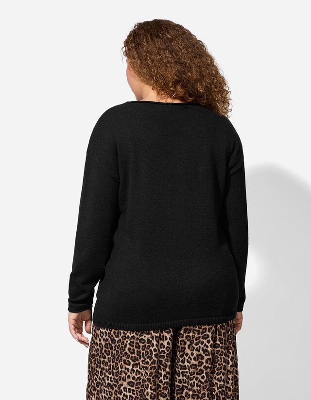 Pulóver - V-kivágás - fekete