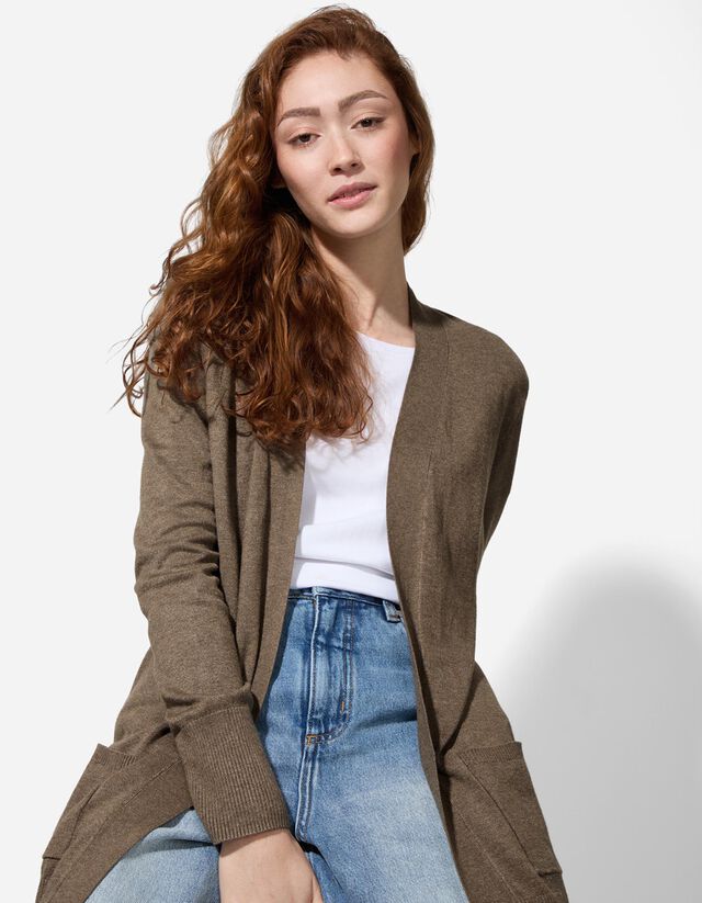 Hosszított kardigán - Foltzsebek - fekete