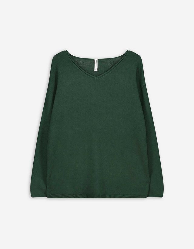 Pulóver - V-kivágás - fekete