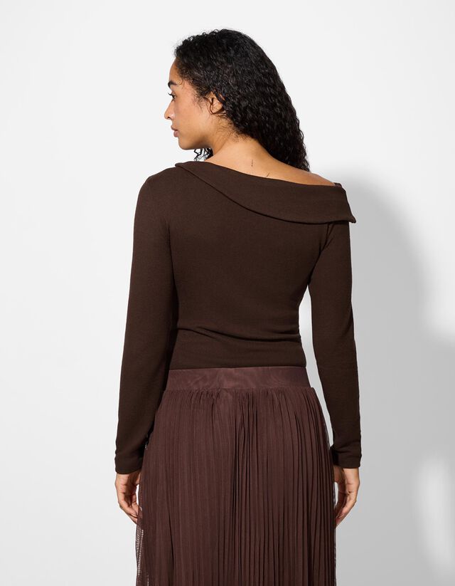 Hosszú ujjú felső - Nyitott vállú - sötétbarna