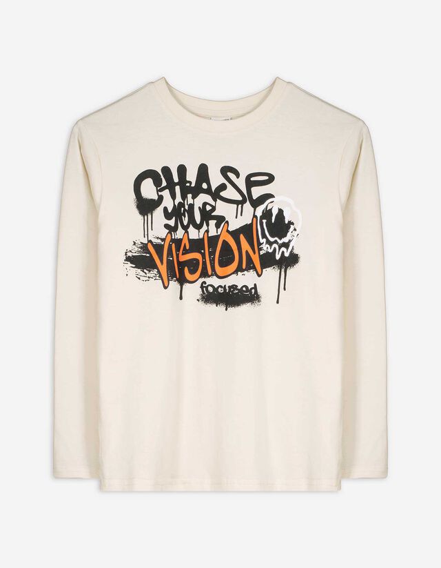 Hosszú ujjú felső - Elülső nyomtatás - bézs