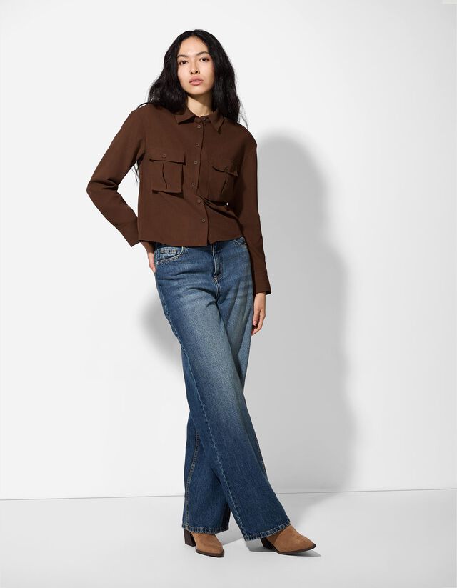 Blúz - poliészter - világos barna