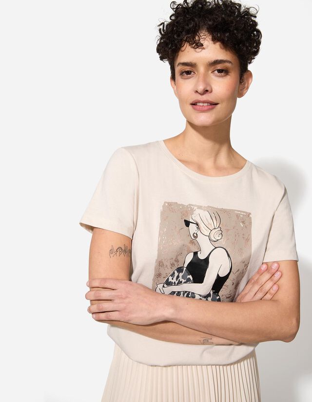 Póló - Csillámos nyomott minta - sötétbarna