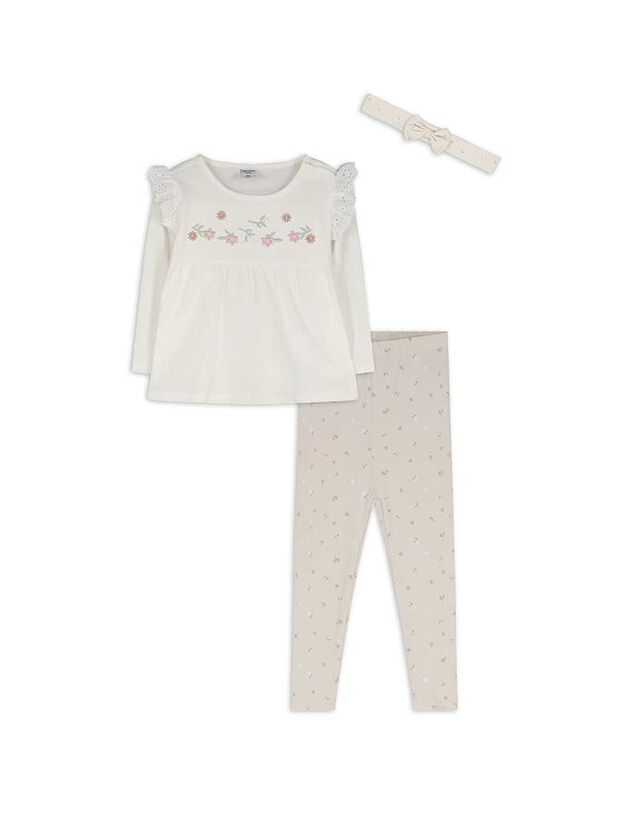 Hosszú ujjú felsőből és leggingből álló szett - Hímzésekkel - feher
