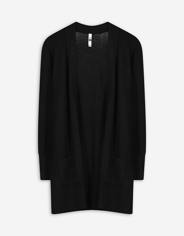 Hosszított kardigán - Foltzsebek - fekete