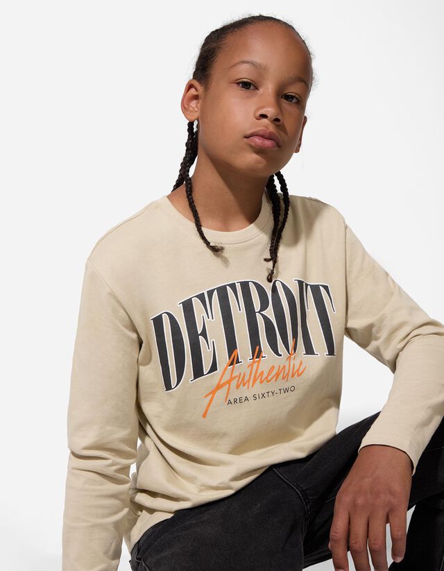 Hosszú ujjú felső - Elülső nyomtatás - bézs