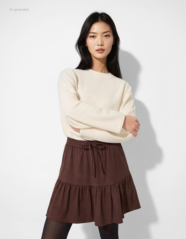 Szoknya - Velúr utánzat - sötétbarna