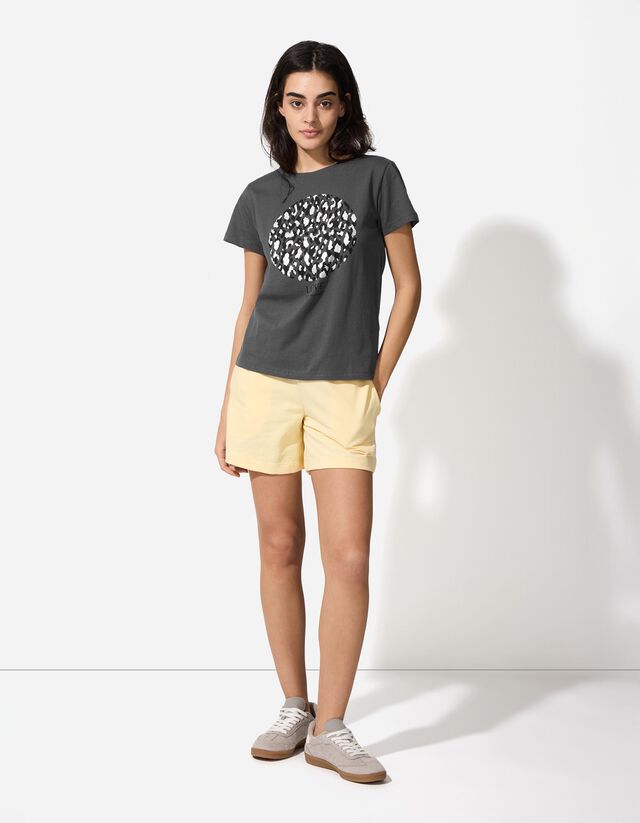 Póló - Csillámos nyomott minta - sötétbarna