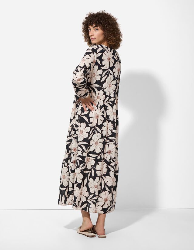 A-vonalú ruha - Virágmintás - fekete