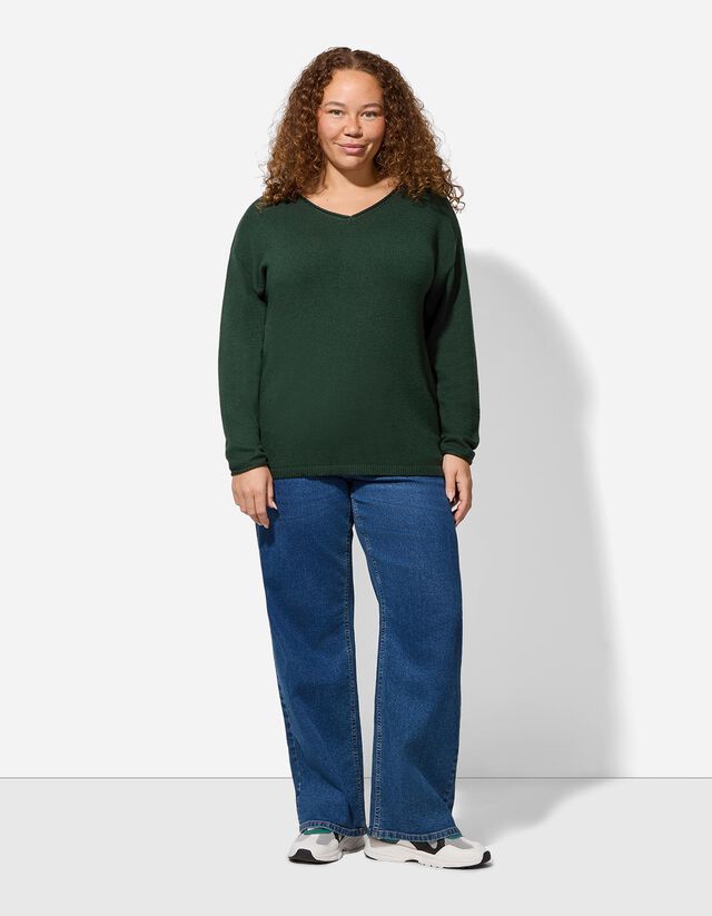 Pulóver - V-kivágás - fekete