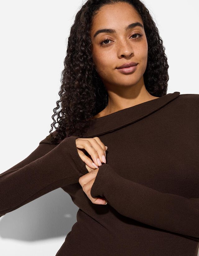 Hosszú ujjú felső - Nyitott vállú - sötétbarna