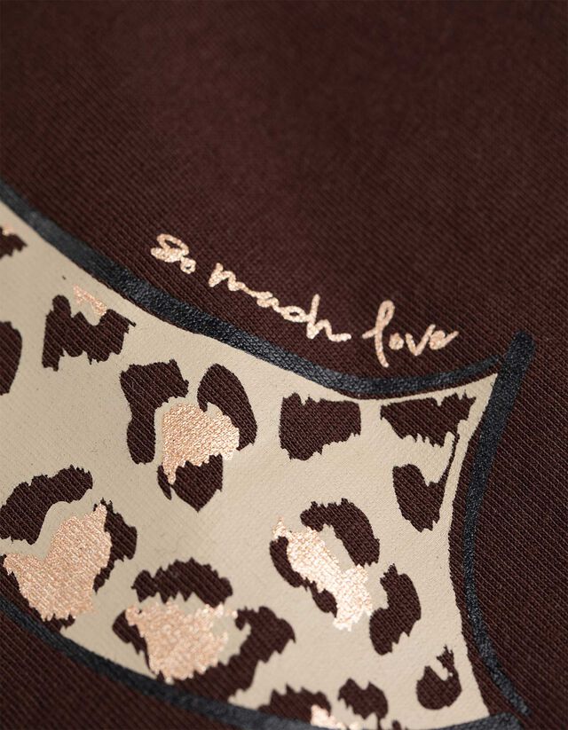 Póló - Csillámos nyomott minta - sötétbarna