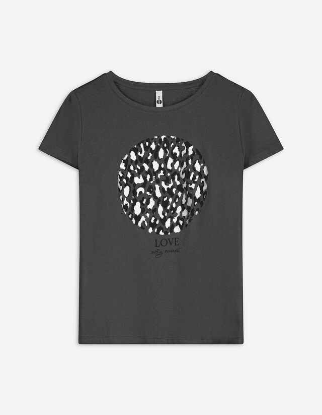 Póló - Csillámos nyomott minta - sötétbarna