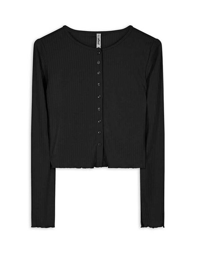 Hosszú ujjú felső - Bordázott - fekete