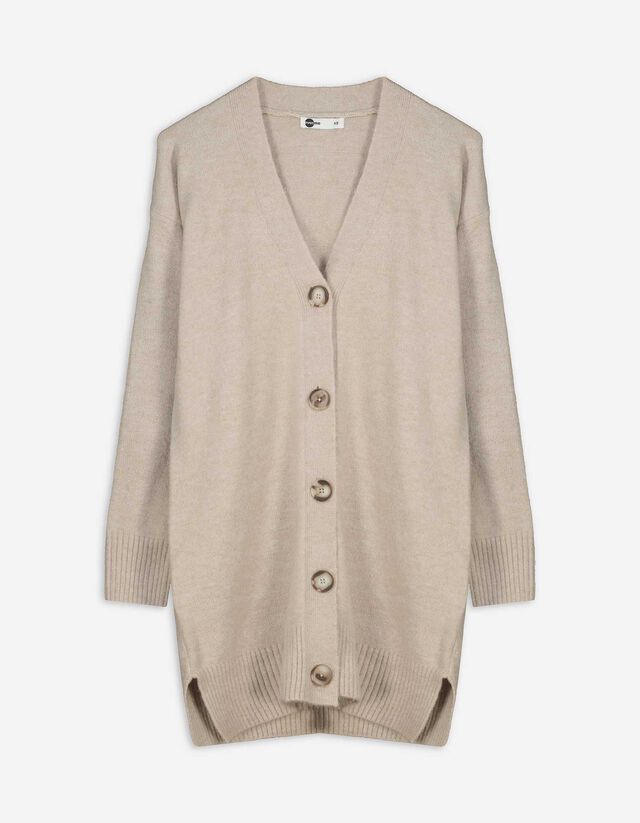Hosszított kardigán - V-kivágás - bézs