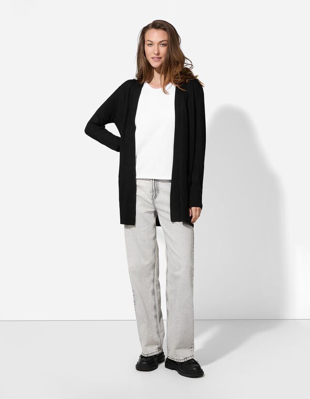 Hosszított kardigán - Foltzsebek - fekete