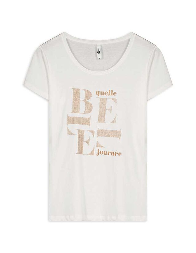 Póló - Csillámos nyomott minta - feher