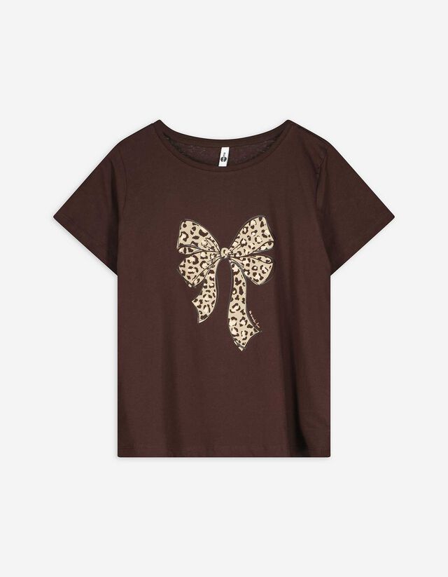 Póló - Csillámos nyomott minta - sötétbarna