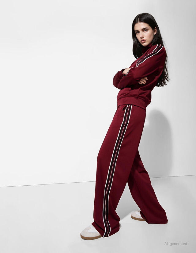 Bő nadrág - Oldalcsíkos - mélyvörös