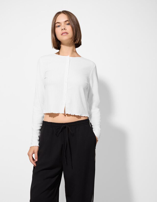 Hosszú ujjú felső - Bordázott - fekete