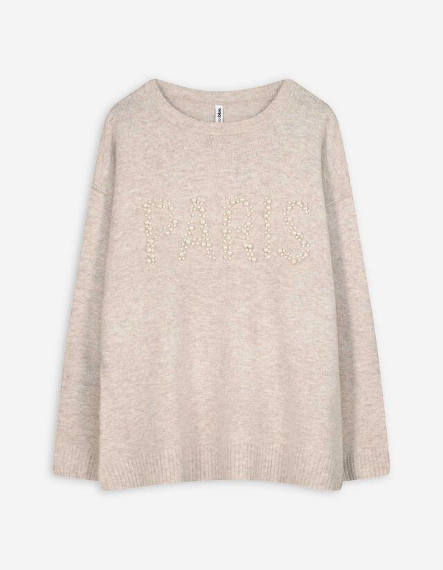 Pulóver - Feliratos nyomott minta - vilagos szurke