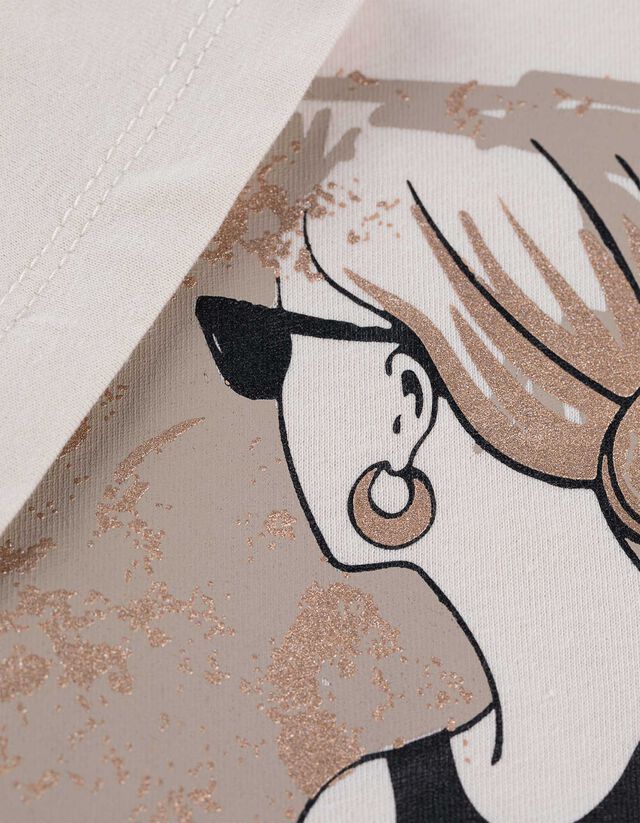 Póló - Csillámos nyomott minta - sötétbarna