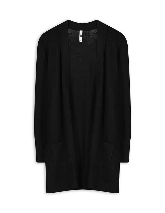 Hosszított kardigán - Foltzsebek - fekete