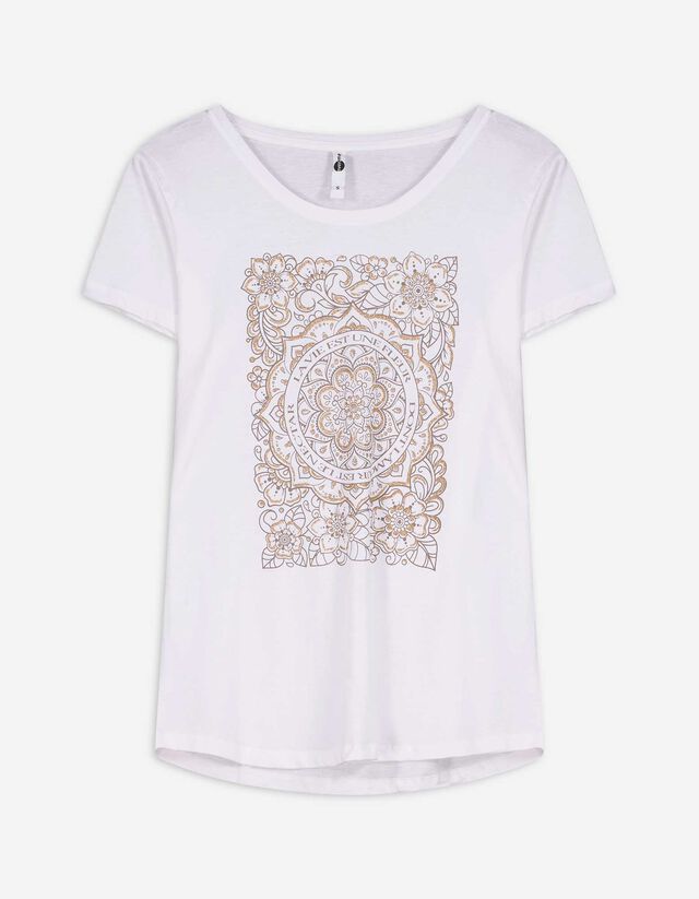 Póló - Csillámos nyomott minta - feher