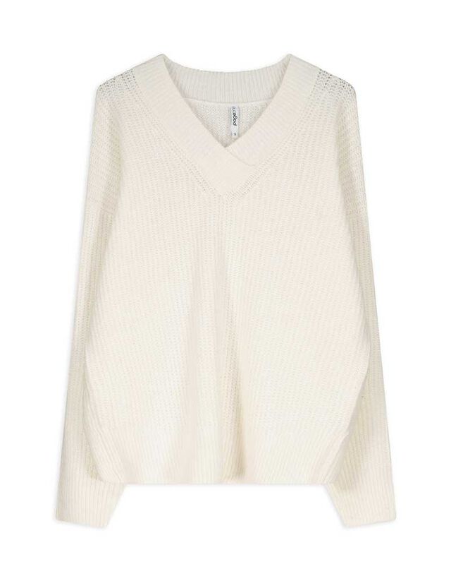 Pulóver - V-kivágás - rozsaszin