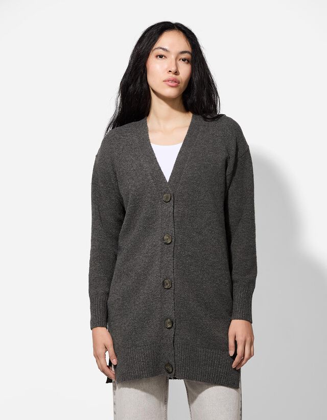 Hosszított kardigán - V-kivágás - bézs