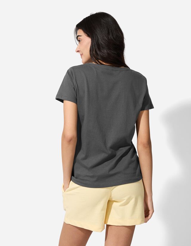 Póló - Csillámos nyomott minta - sötétbarna