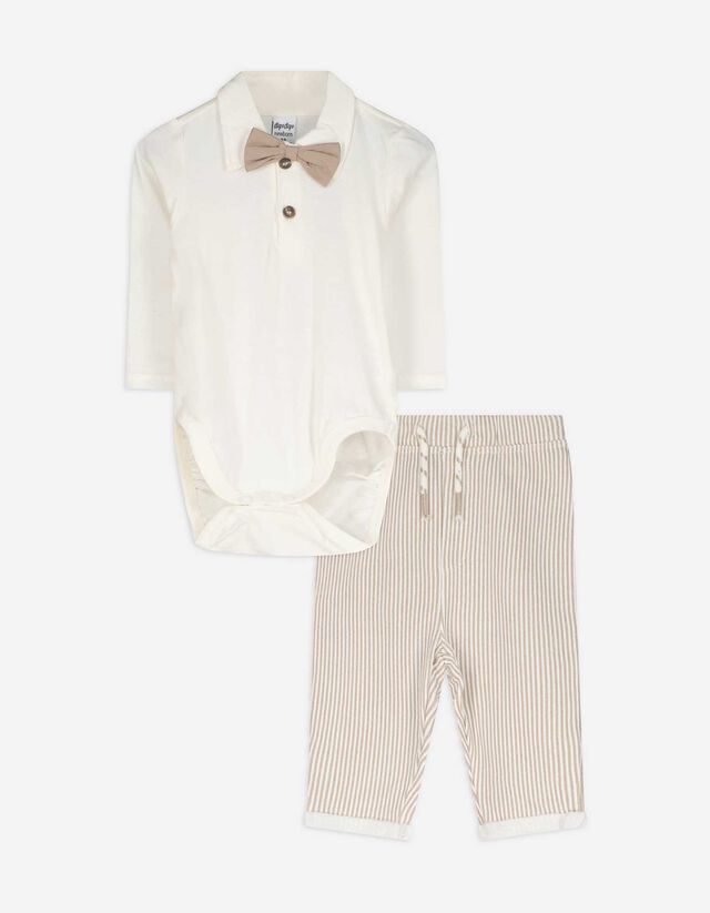 Bodyból és nadrágból álló szett - Masnis rátéttel - feher