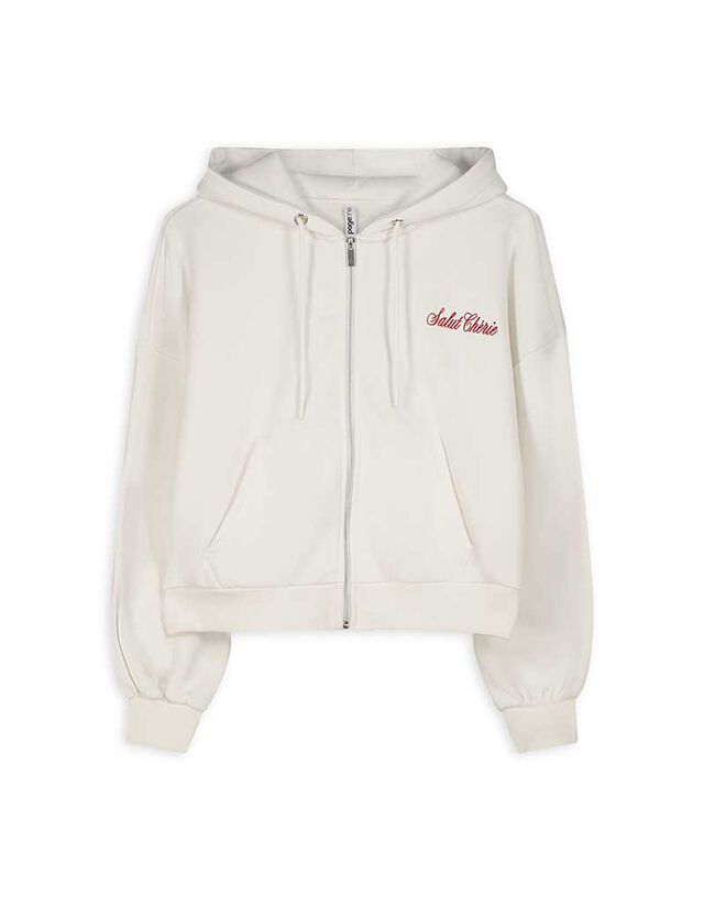 Cipzáros melegítőfelső - Zsinóros kapucni - feher