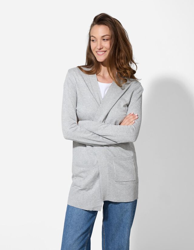 Hosszított kardigán - Foltzsebek - fekete