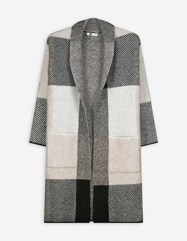 Hosszított kardigán - Kockás - feher