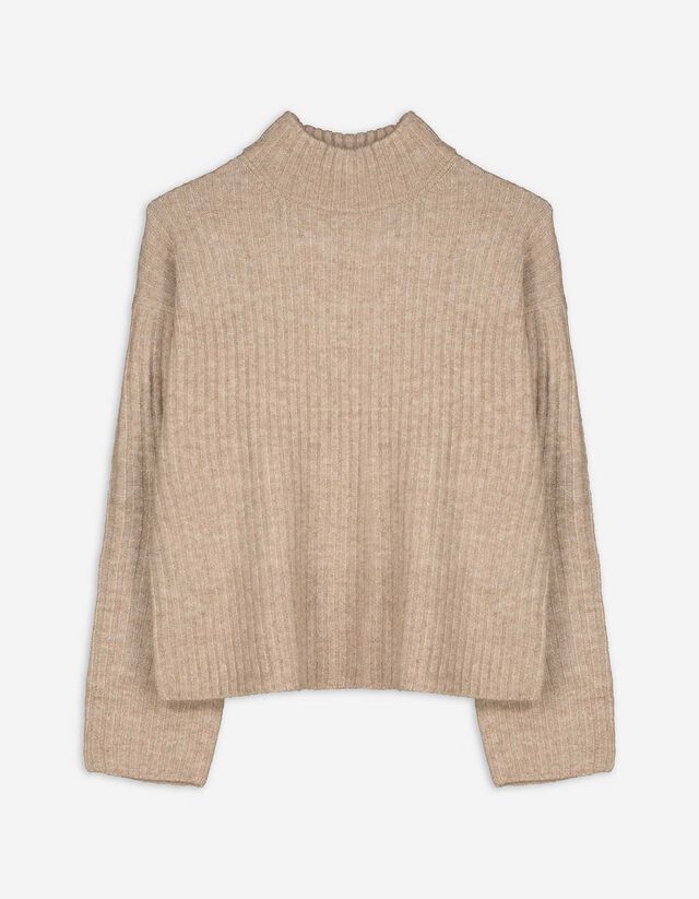 Pulóver - Állógallér - világos barna