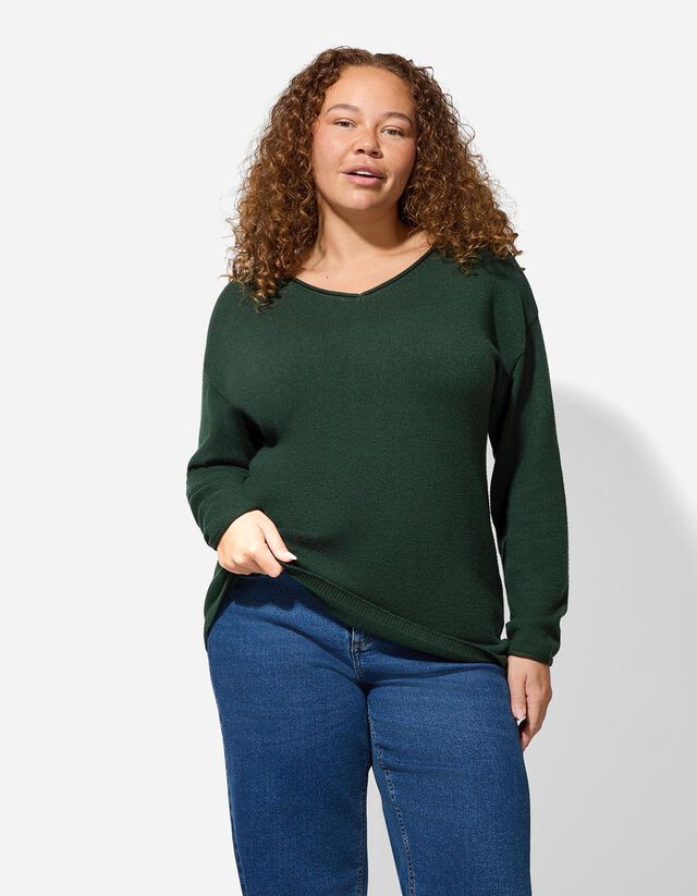 Pulóver - V-kivágás - fekete