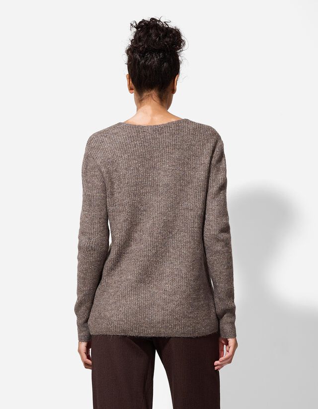 Pulóver - V-kivágás - bézs