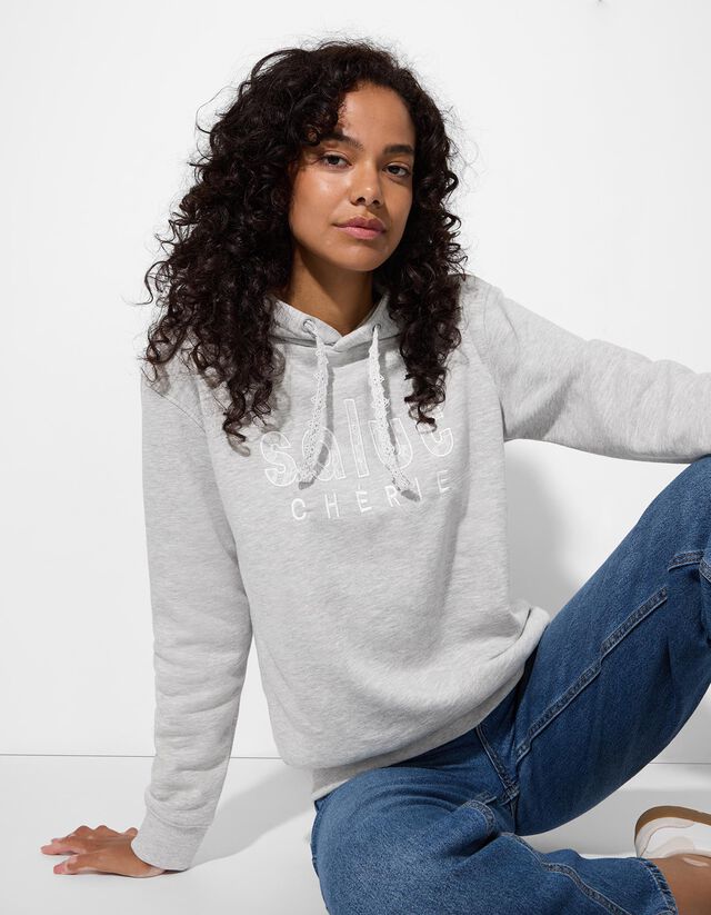 Kapucnis felső - Csipkerátéttel - szürke