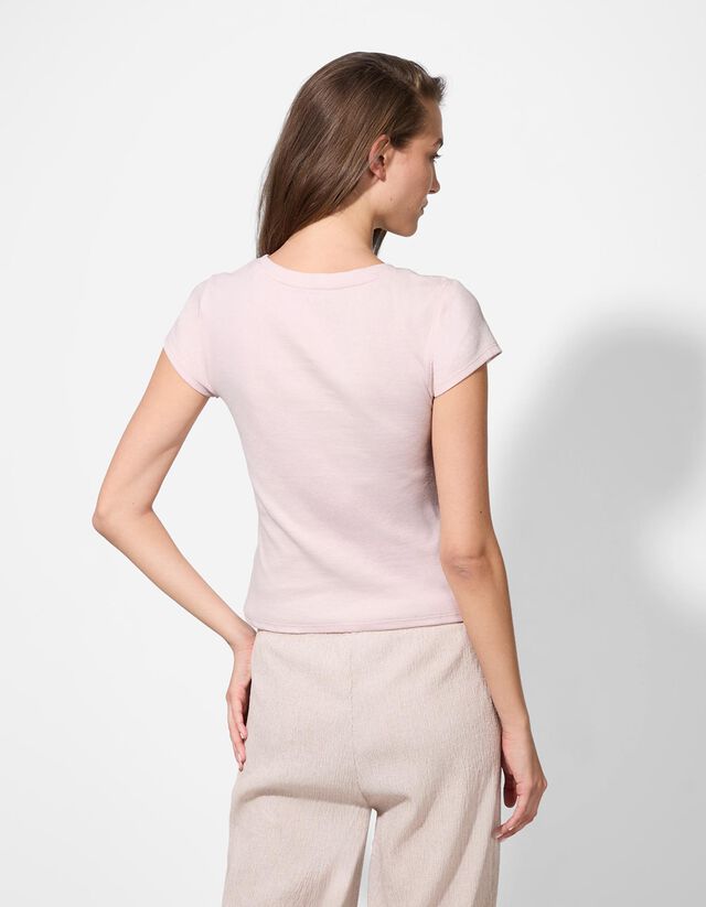 Póló - Bordázott - rozsaszin