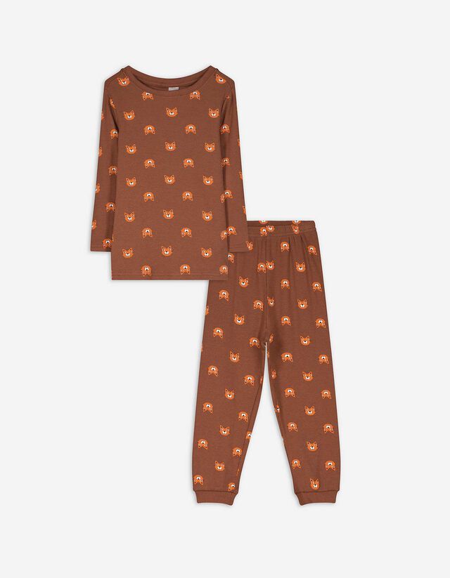 Felsőből és nadrágból álló pizsama szett - Bordázott - világos barna