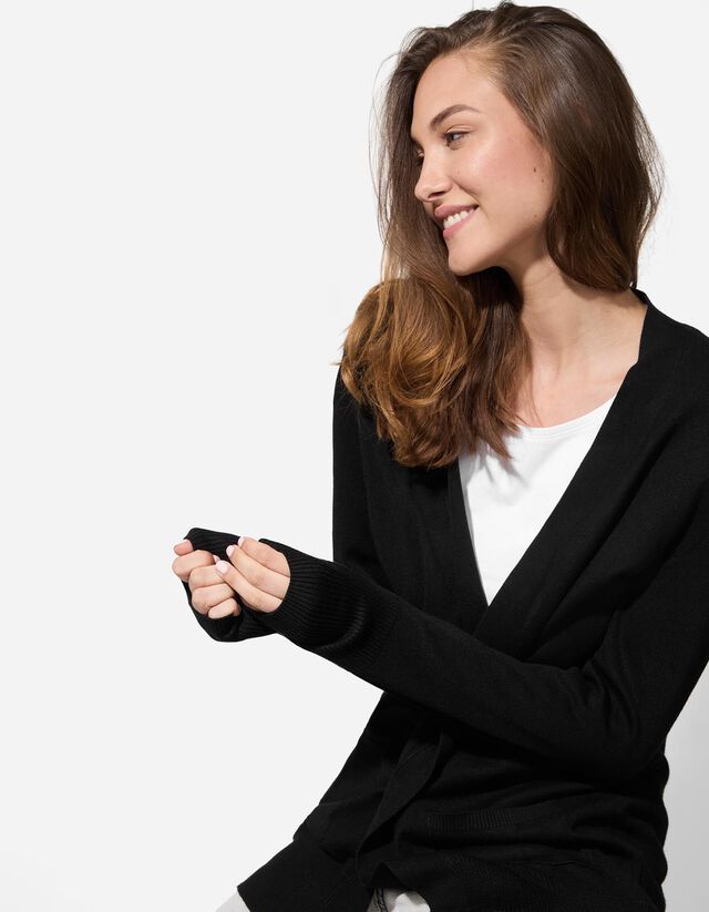 Hosszított kardigán - Foltzsebek - fekete