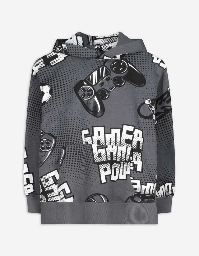 Kapucnis felső - Elszórt nyomott minta - sötétszürke