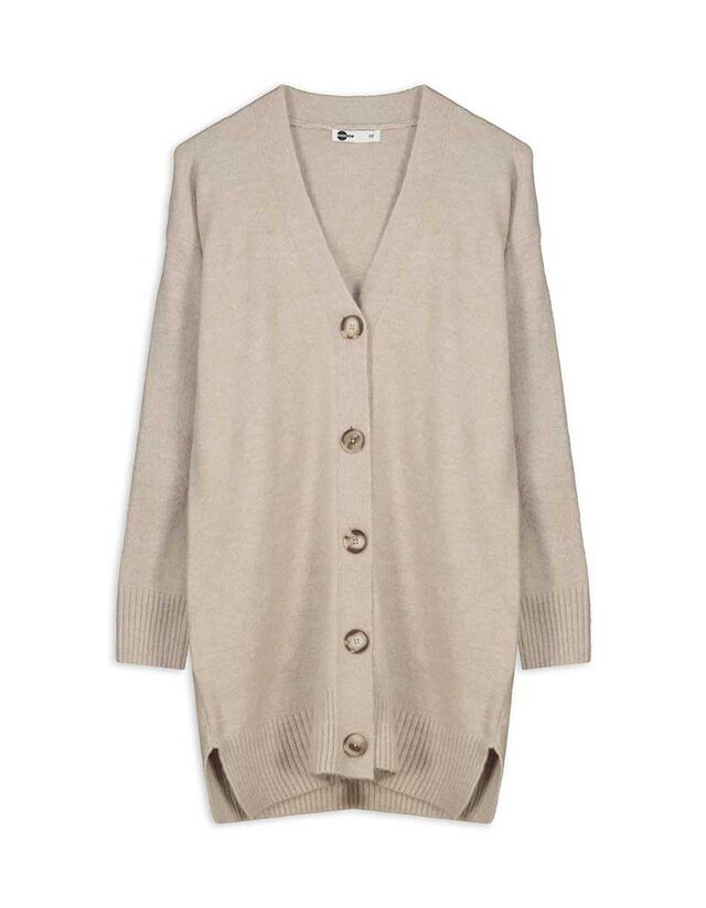 Hosszított kardigán - V-kivágás - bézs