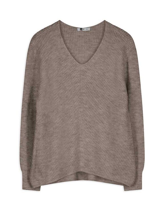 Pulóver - V-kivágás - bézs