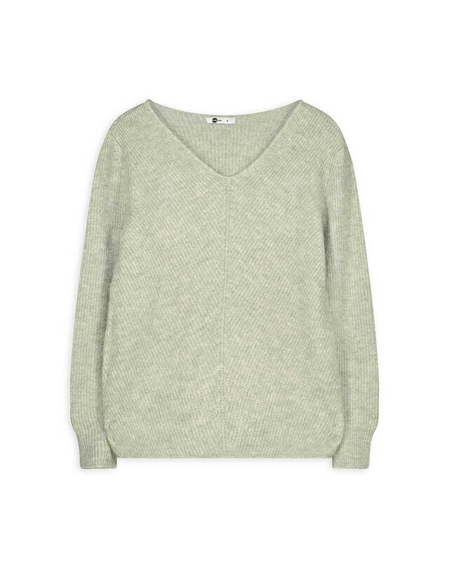 Pulóver - V-kivágás - bézs