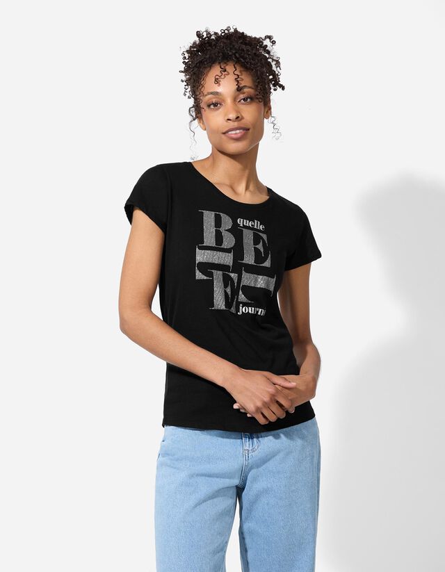 Póló - Csillámos nyomott minta - feher