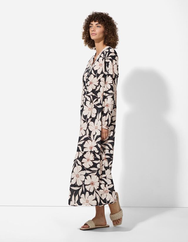 A-vonalú ruha - Virágmintás - fekete